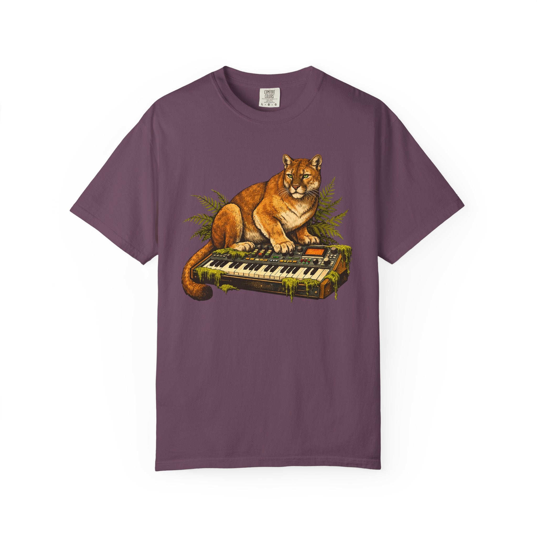 Cougar on Vintage Keyboard T-Shirt | Forest-Inspired Music & Wildlife Design
