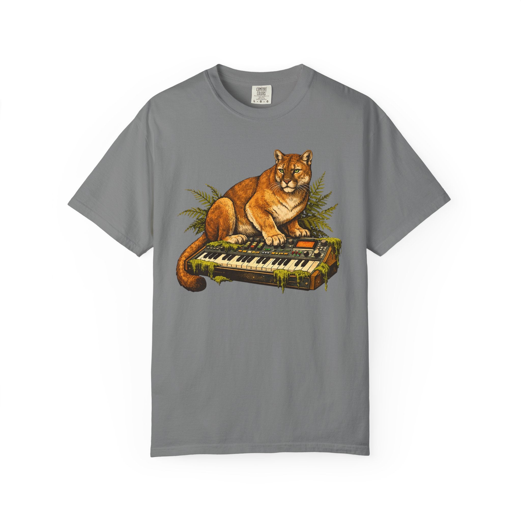 Cougar on Vintage Keyboard T-Shirt | Forest-Inspired Music & Wildlife Design