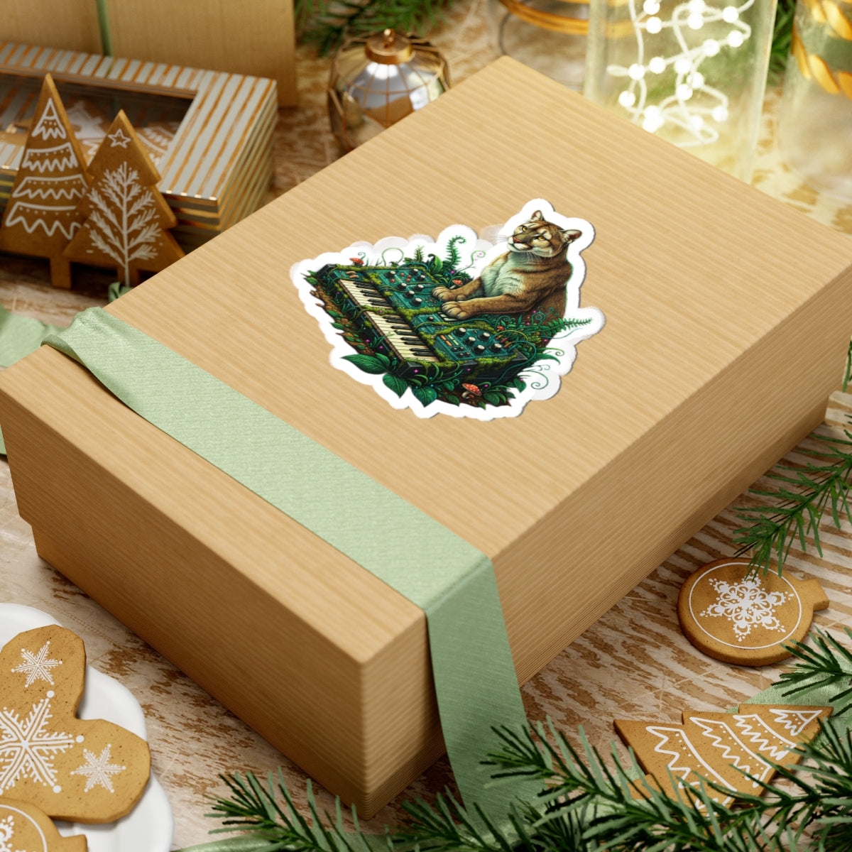 Vintage Cougar Synthesizer Sticker | Realistic Wildlife Retro Synth Art