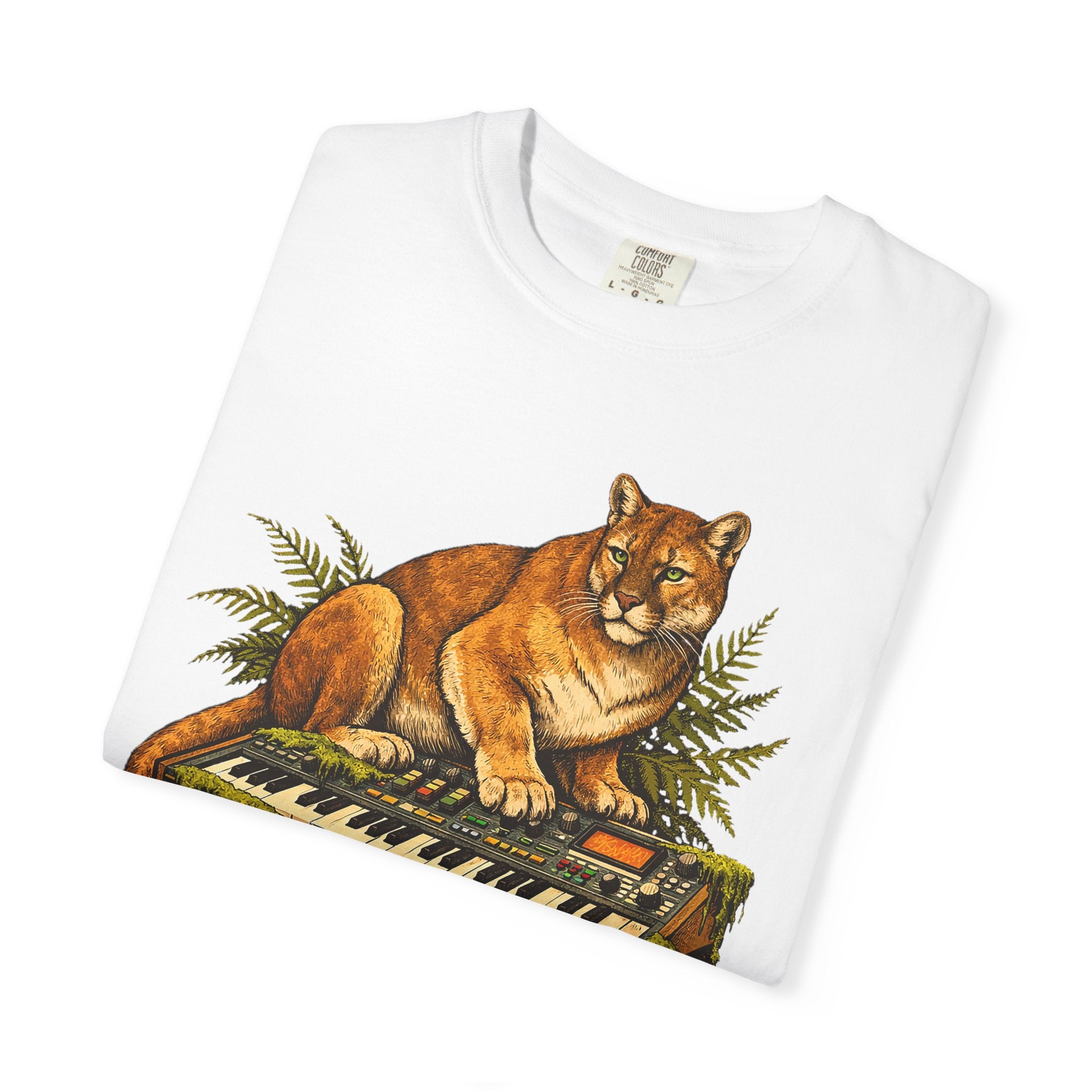 Cougar on Vintage Keyboard T-Shirt | Forest-Inspired Music & Wildlife Design