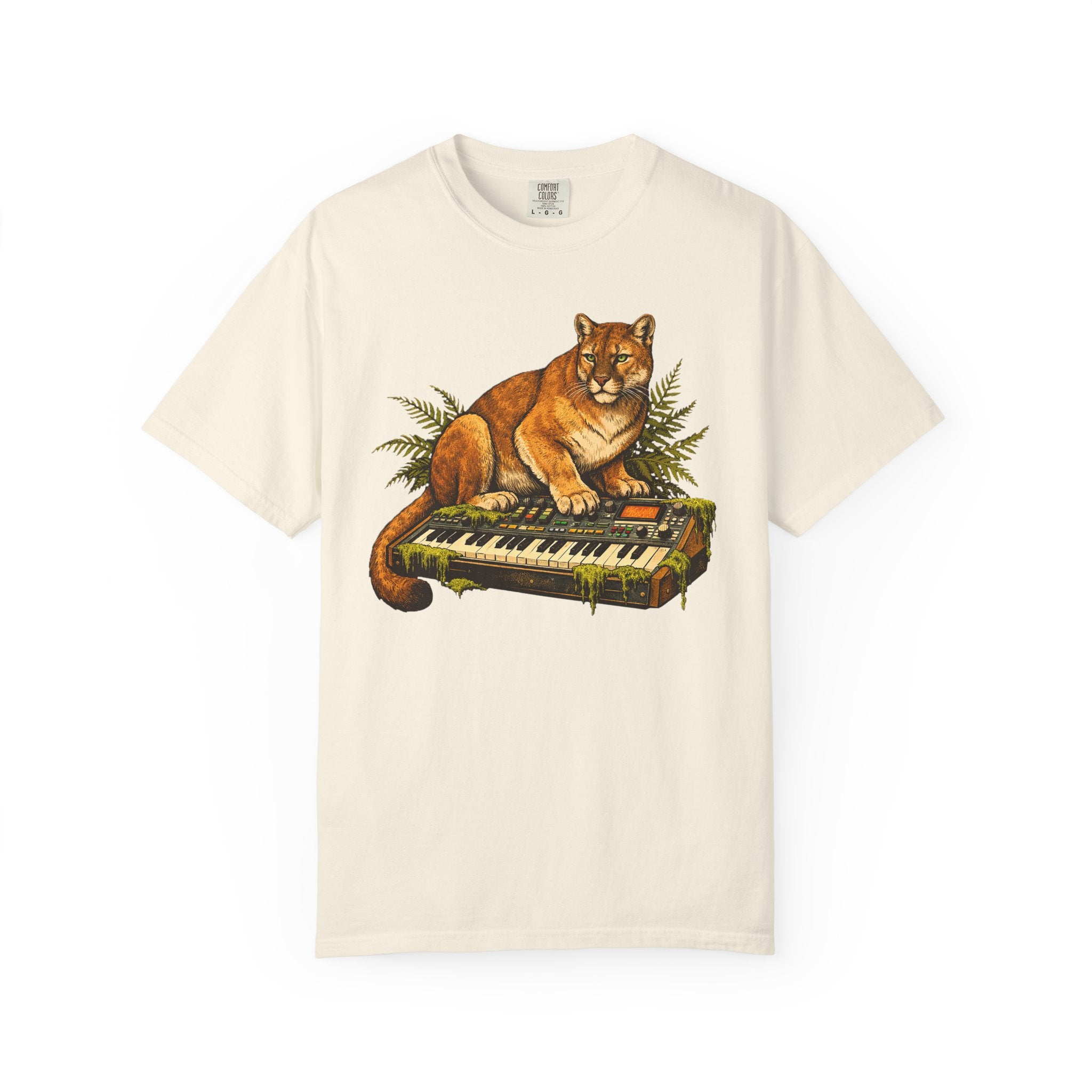 Cougar on Vintage Keyboard T-Shirt | Forest-Inspired Music & Wildlife Design