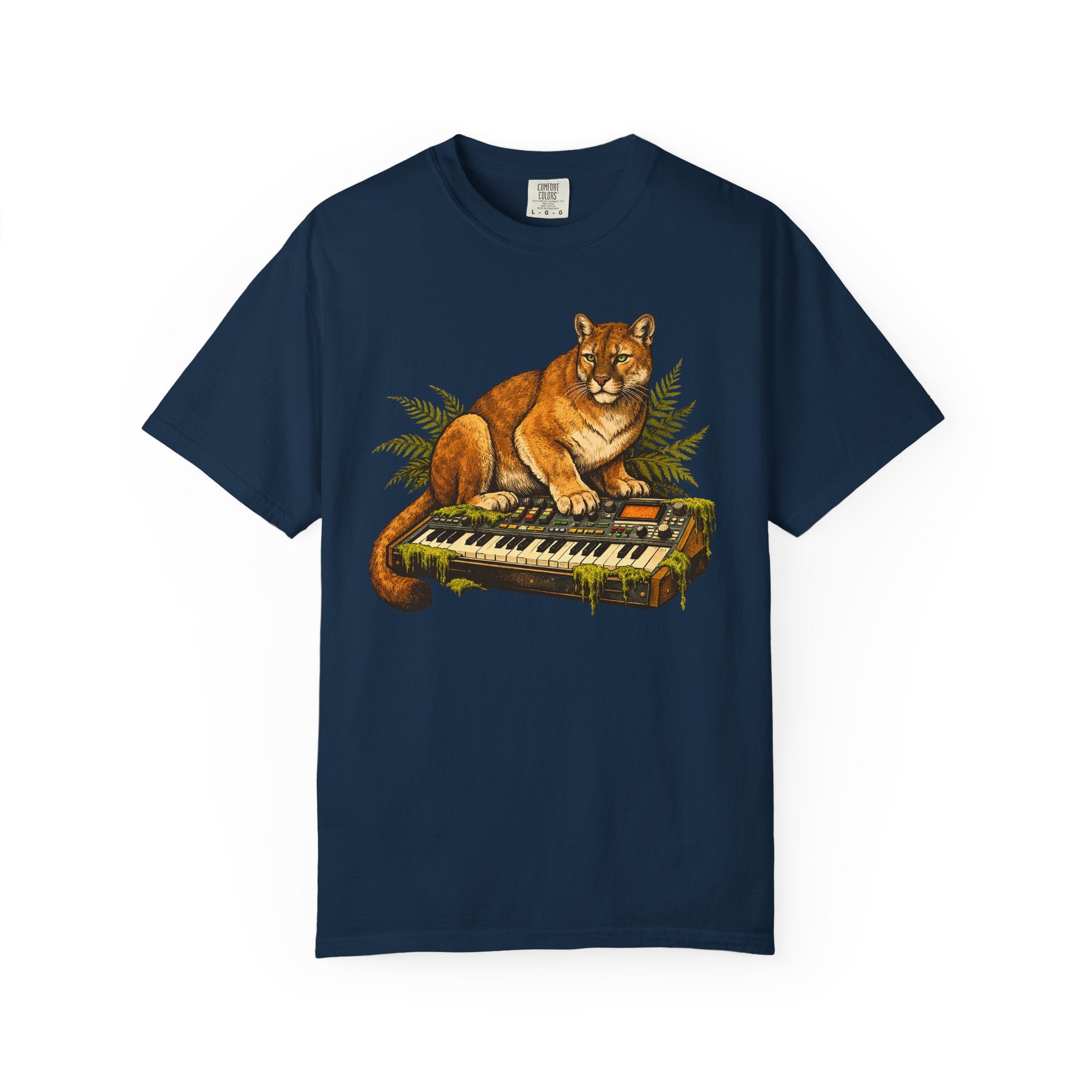 Cougar on Vintage Keyboard T-Shirt | Forest-Inspired Music & Wildlife Design
