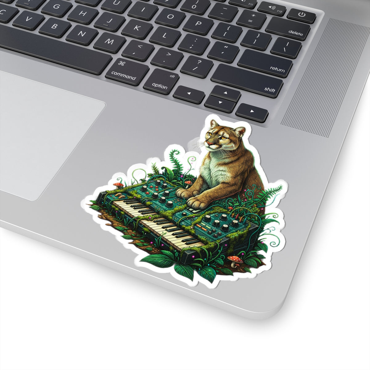 Vintage Cougar Synthesizer Sticker | Realistic Wildlife Retro Synth Art