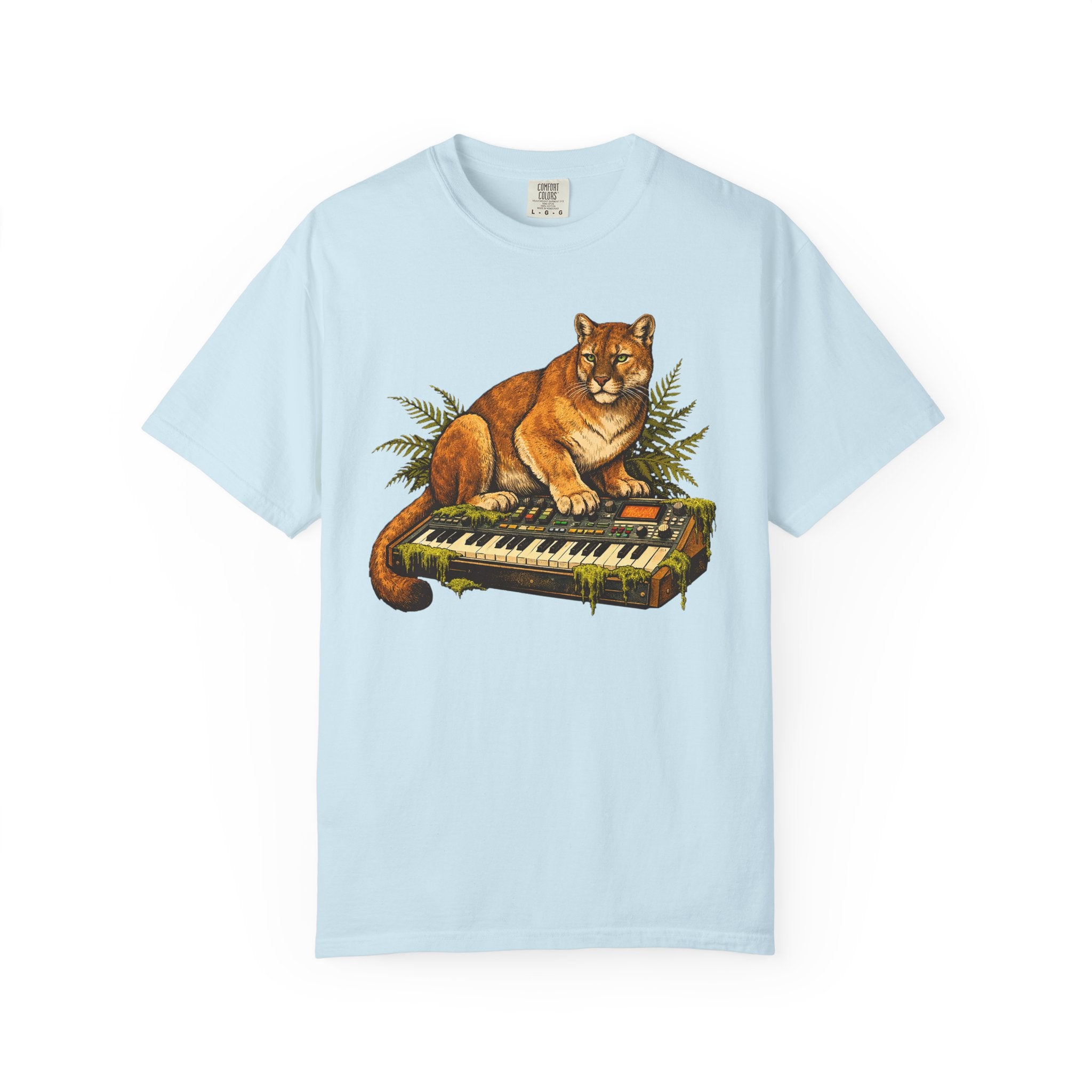 Cougar on Vintage Keyboard T-Shirt | Forest-Inspired Music & Wildlife Design