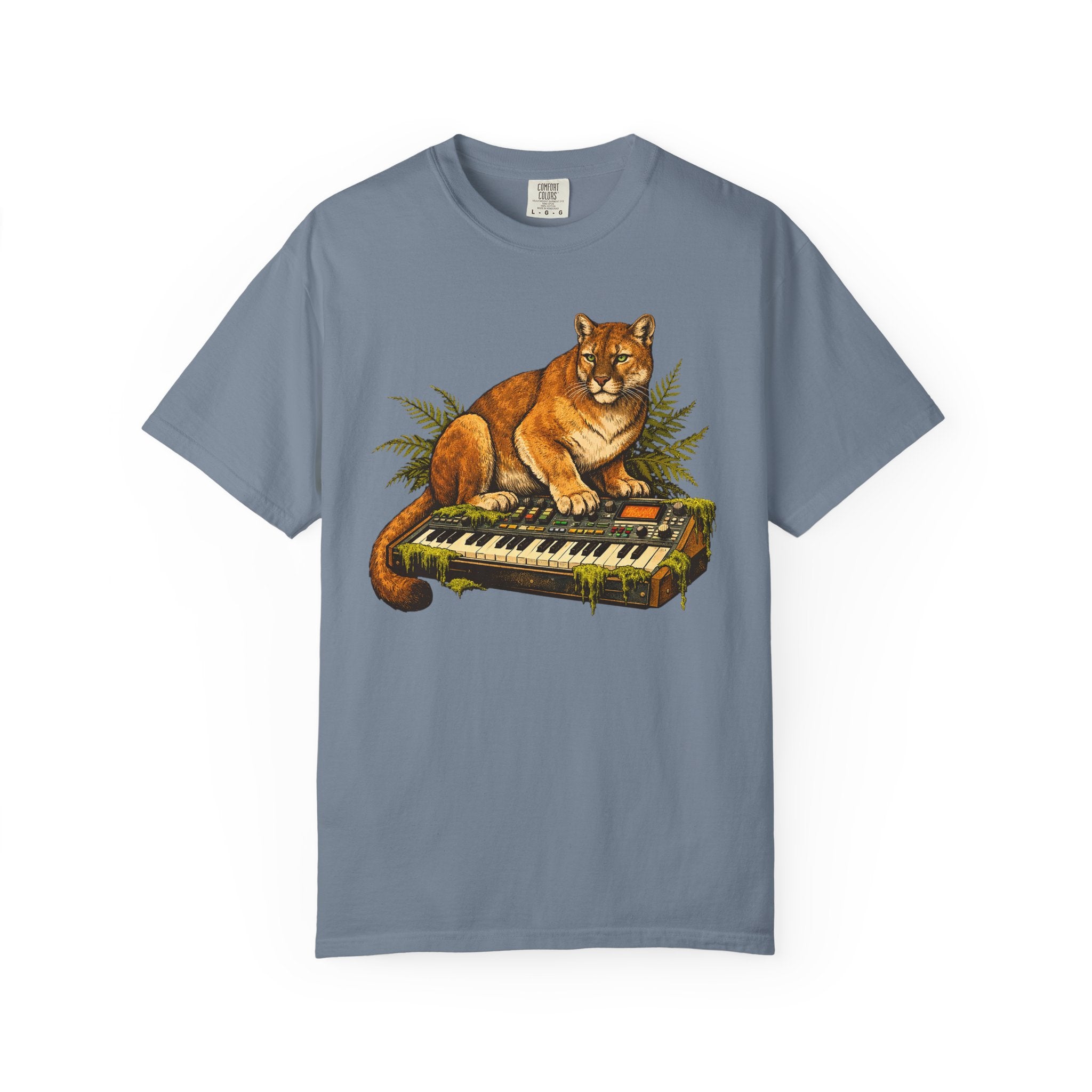 Cougar on Vintage Keyboard T-Shirt | Forest-Inspired Music & Wildlife Design