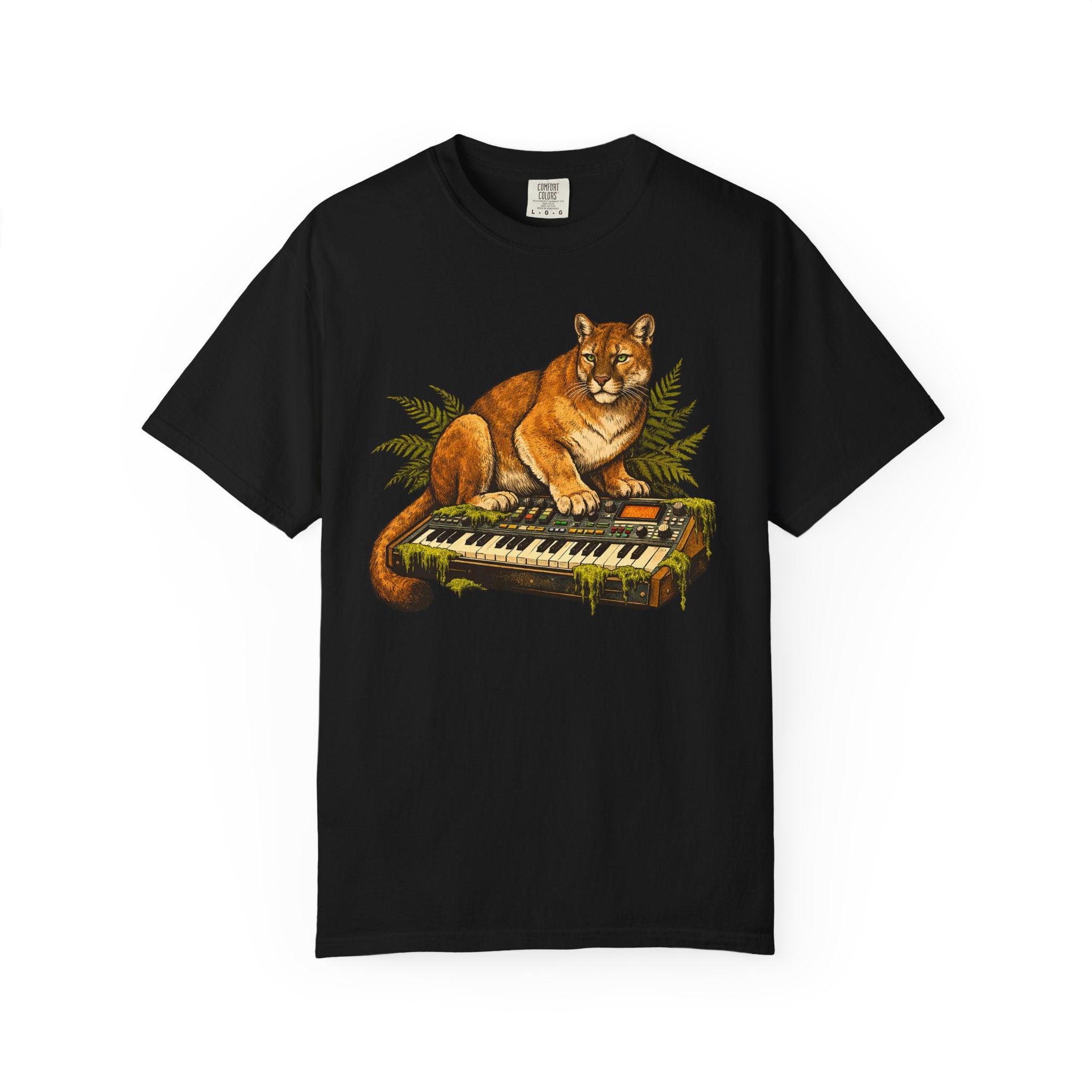 Cougar on Vintage Keyboard T-Shirt | Forest-Inspired Music & Wildlife Design