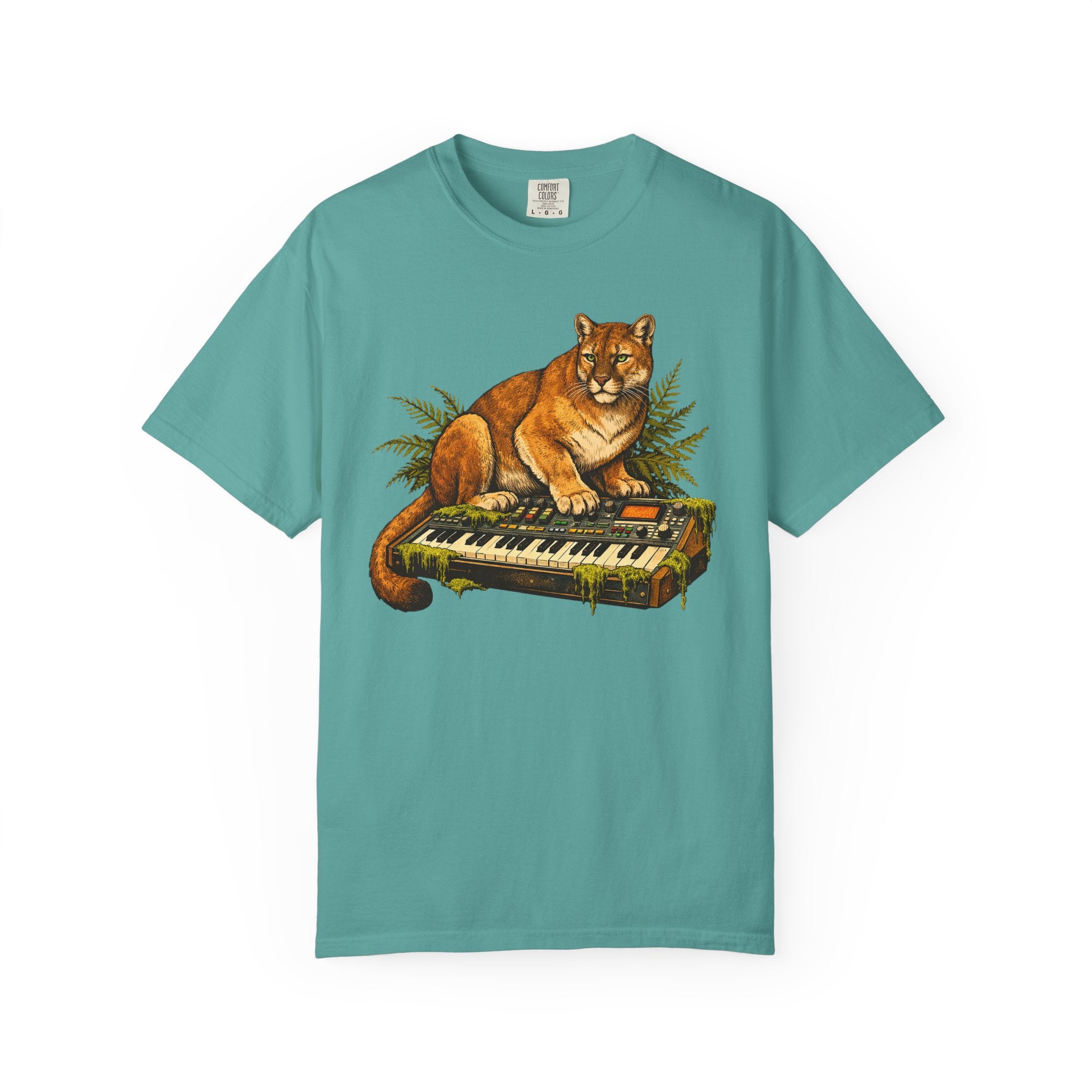 Cougar on Vintage Keyboard T-Shirt | Forest-Inspired Music & Wildlife Design