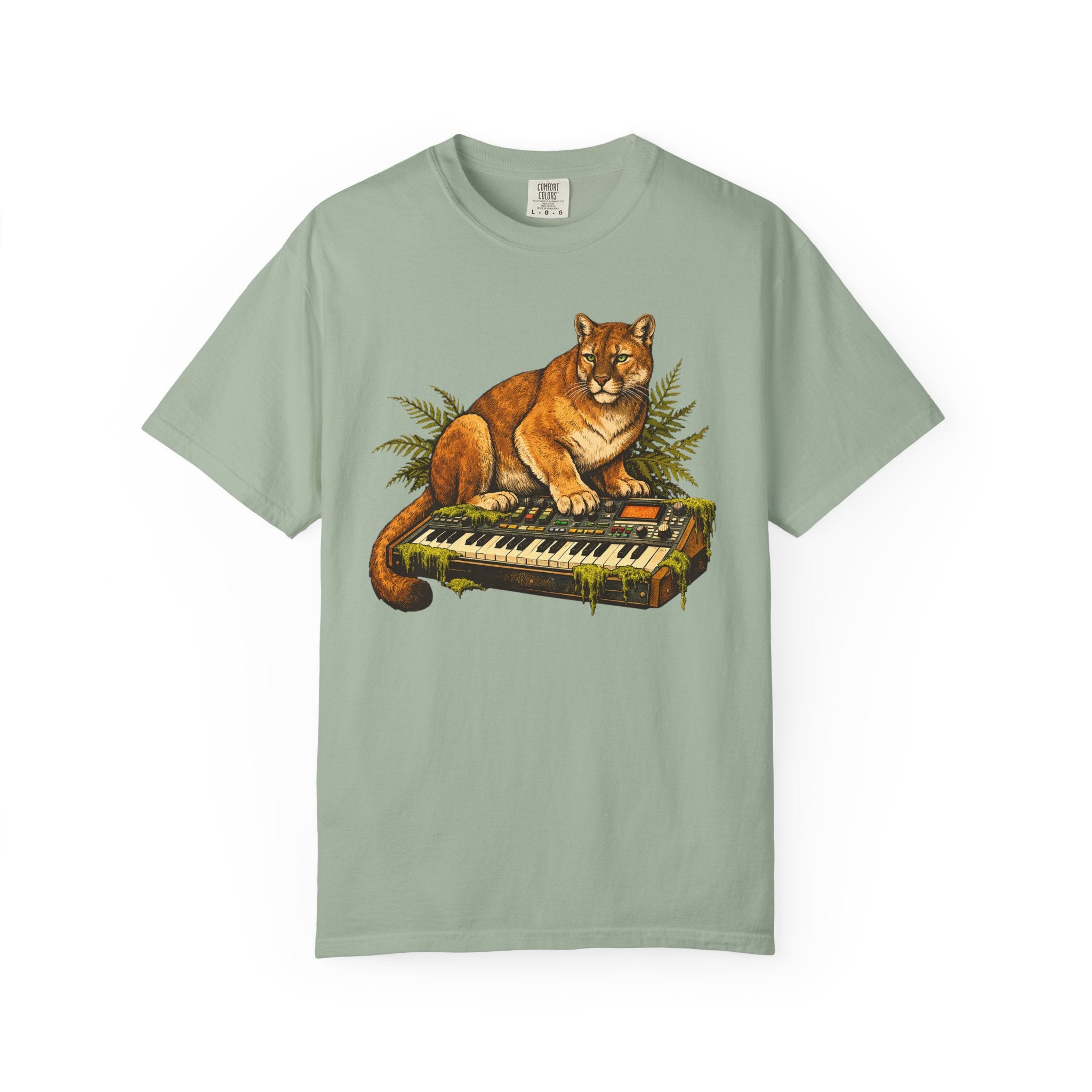 Cougar on Vintage Keyboard T-Shirt | Forest-Inspired Music & Wildlife Design