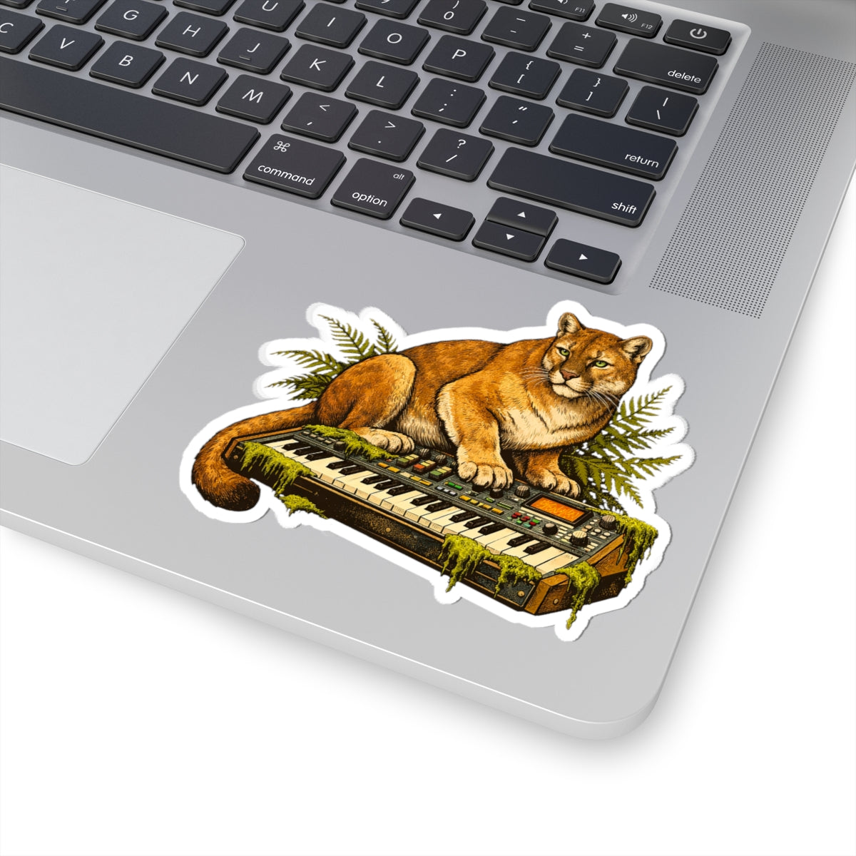 Cougar on Vintage Synth Sticker | Retro Keyboard Nature Decal